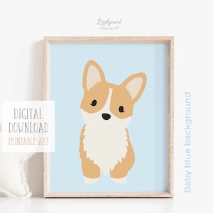 Welsh Corgi Print: Baby Blue Nursery Decor (Digital Download)