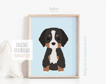 Bernese Mountain Dog Print, Dog Themed Nursery, Printable Digital Download, Kids Wall Art, Puppy Art Print, Baby Room Decor