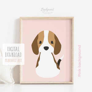 Dog Nursery Prints, Baby Girl Gift, Nursery Art, Pink Nursery Decor, Puppy Prints Set of 6, Girls Room Decor, Printable Digital Download Art image 3