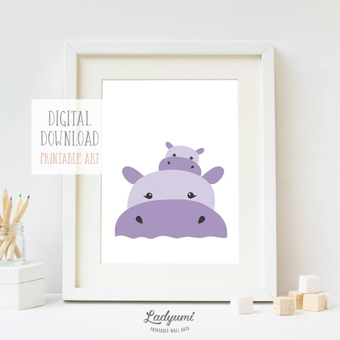Purple Nursery Wall Art Baby Girl Nursery Decor Hippo Etsy