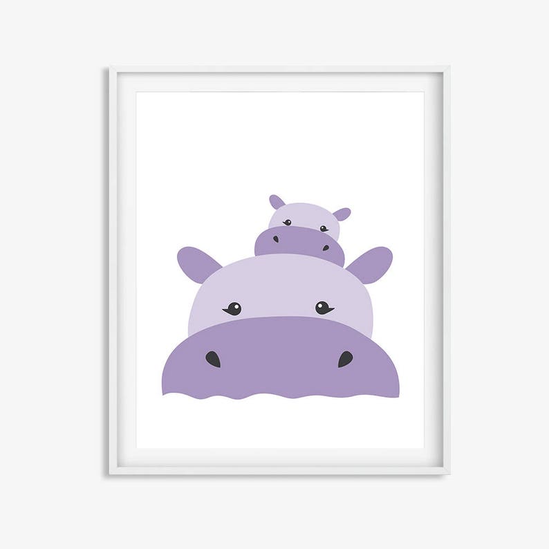 Purple Nursery Wall Art Baby Girl Nursery Decor Hippo Etsy
