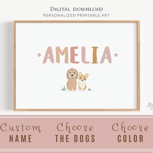 Dog Art for Nursery, Custom Name Print, Mom and Baby Gift, Personalized Dog Print, Dog Nursery, Kids Printable Wall Art, Digital Download
