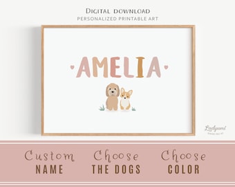 Dog Art for Nursery, Custom Name Print, Mom and Baby Gift, Personalized Dog Print, Dog Nursery, Kids Printable Wall Art, Digital Download