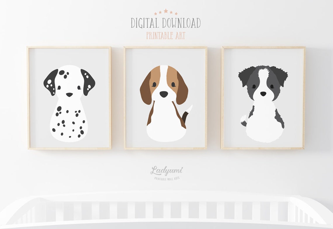 Dog Nursery Wall Arts Printable Puppies Nursery Prints Etsy