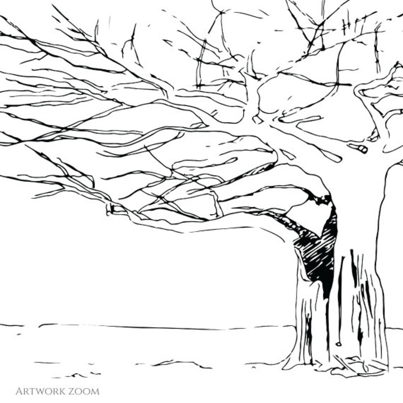 Modern Art Tree Print Black and White Art Nature Art Etsy