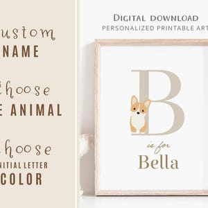 Personalized Initial Nursery Dog Print: Custom Baby Name Art (Digital Download)