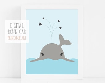 Ocean Animal Print, Whale Nursery Art, Baby Shower Gift, Blue Nursery Decor, Printable Baby Gift, Digital Download, Animal Digital Print