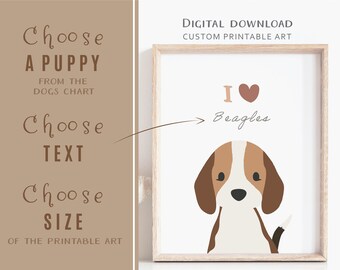 Custom Puppy Art, Dog Print, Gift For Dog Lovers, Dog Themed Nursery, Kid's Playroom Decor, Custom Kids Room Print, Digital Download