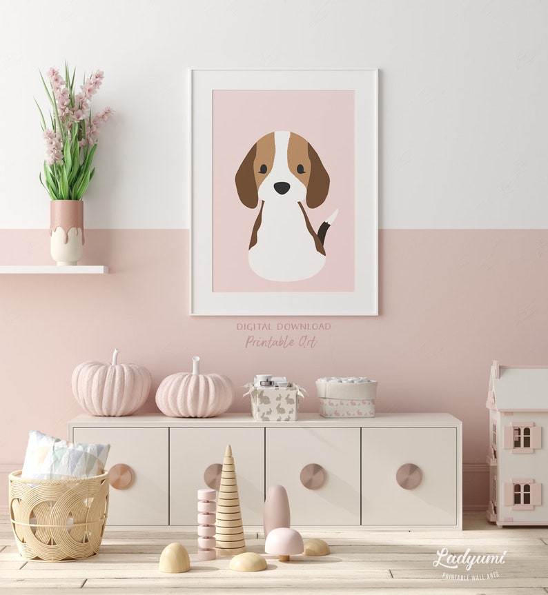 Dog Nursery Print Baby Girl Nursery Wall Art Pink Nursery Etsy