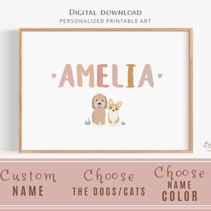 Dog Art for Nursery, Custom Name Print, Mom and Baby Gift, Personalized Dog Print, Dog Nursery, Kids Printable Wall Art, Digital Download