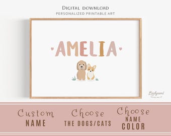 Personalized Dog Nursery Art: Custom Name Puppy Print (Digital Download)