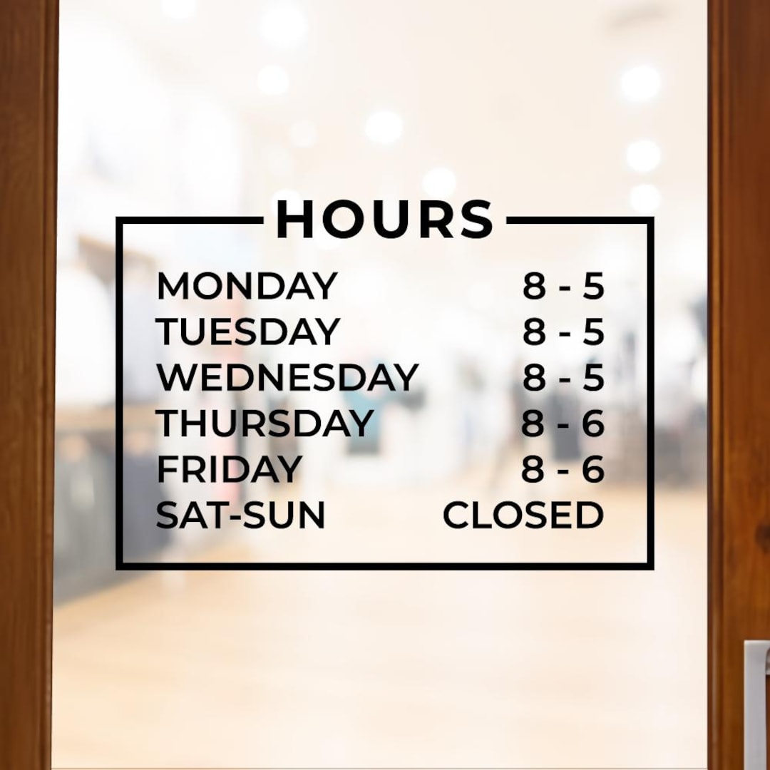 Window Hours Lettering Business Hours Door Sign Decal | Custom Store Window Lettering - Etsy