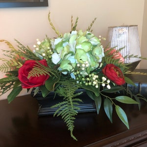 Elegant Silk Flower Arrangement, Hydrangea- Rose Dining Table Floral, Silk floral Arrangement, Faux Floral Centerpiece,
