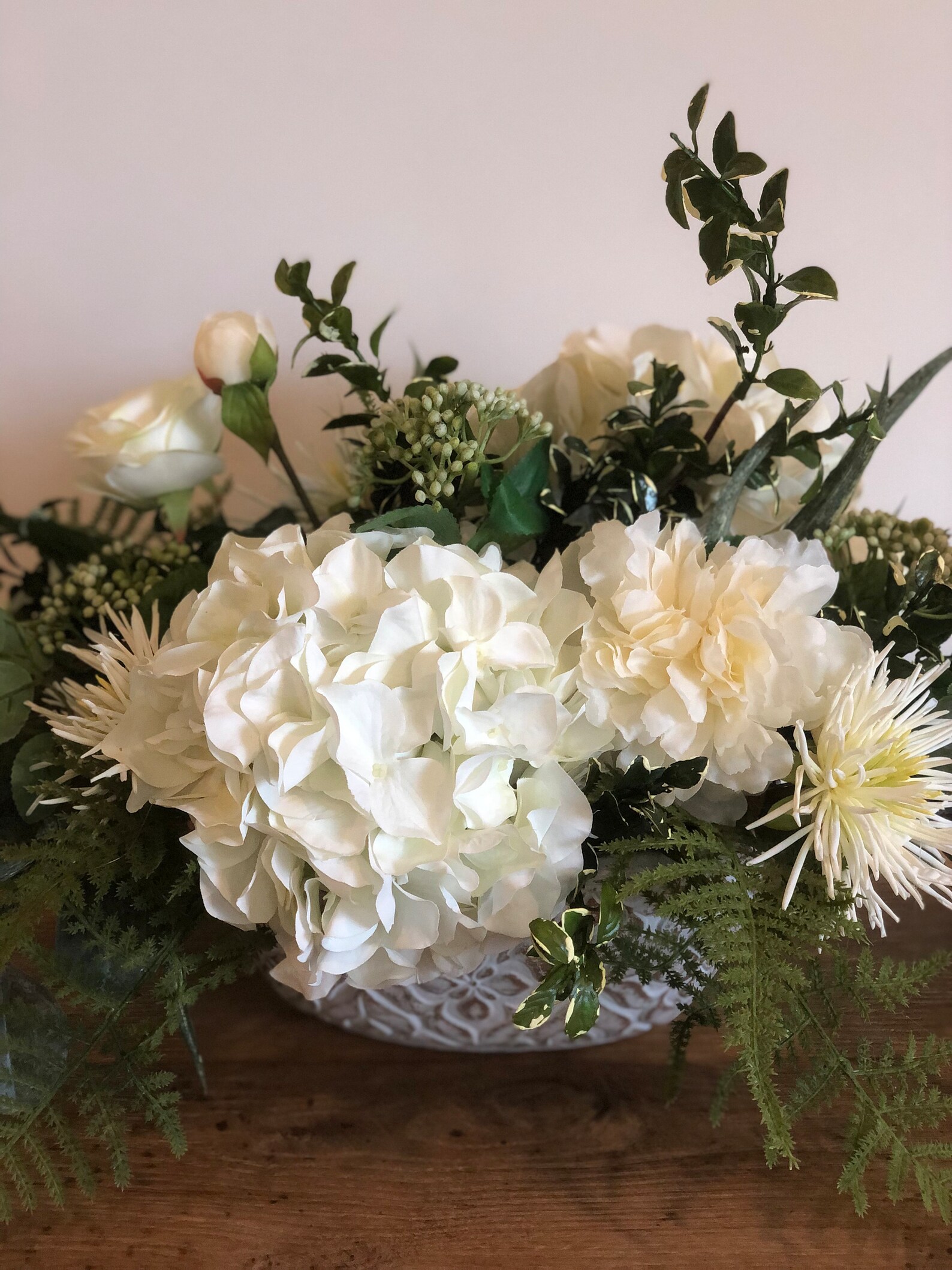 White Artificial Floral Arrangement White Dining Table Etsy