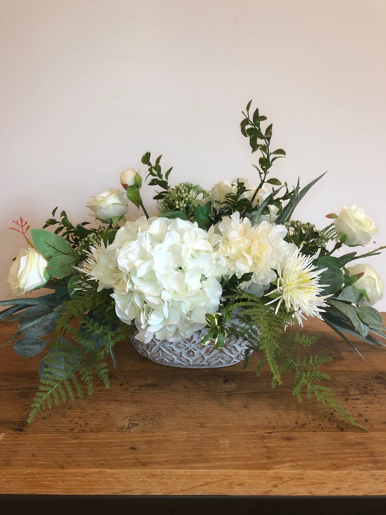 White Artificial Floral Arrangement White Dining Table Etsy