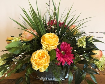 Arreglo floral de primavera y verano, arreglo floral para la mesa del comedor, centro de mesa para jardín campestre, arreglo floral artificial, decoración floral de seda