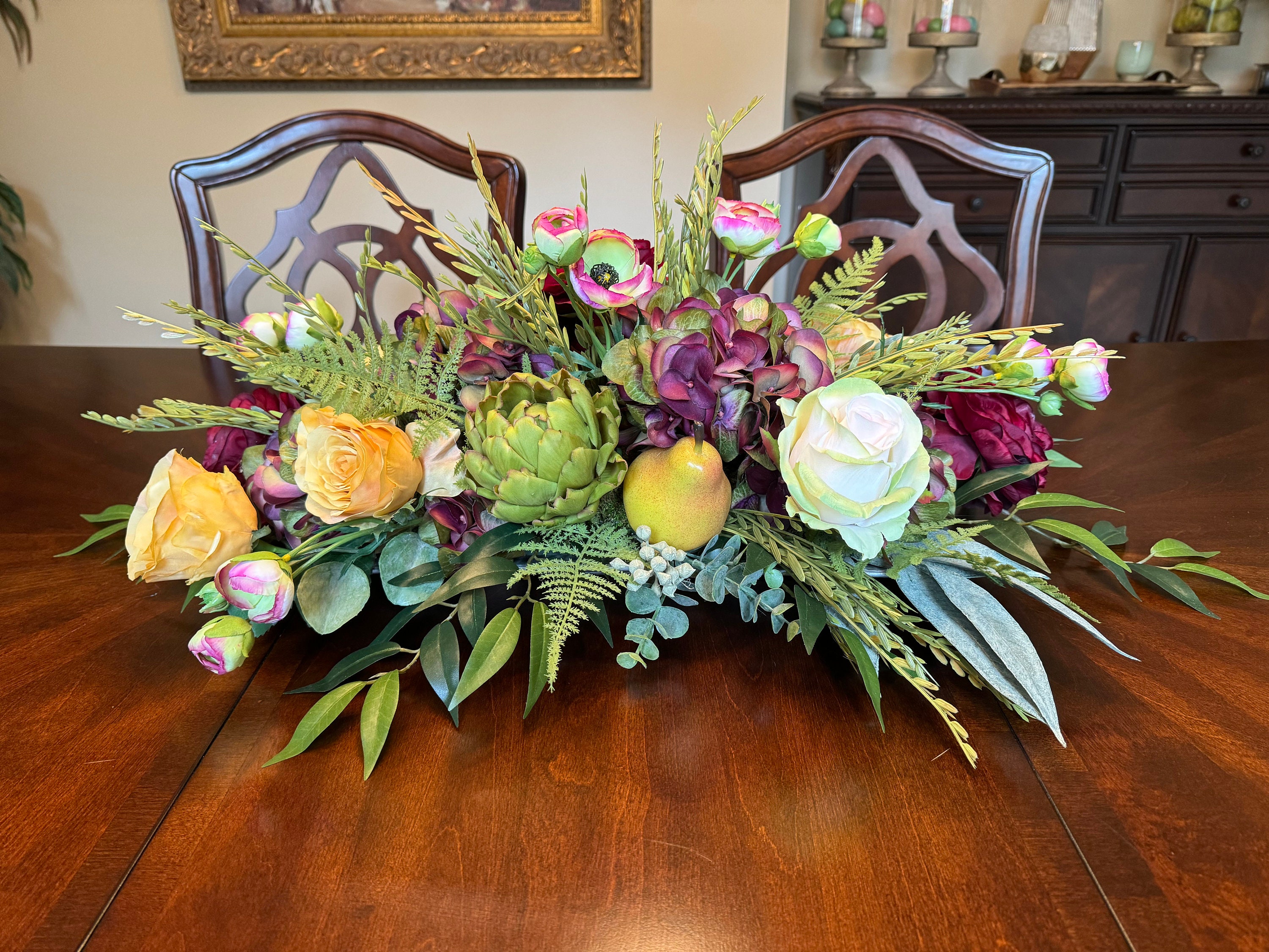 Large Dining Table Arrangement, Traditional Centerpiece
