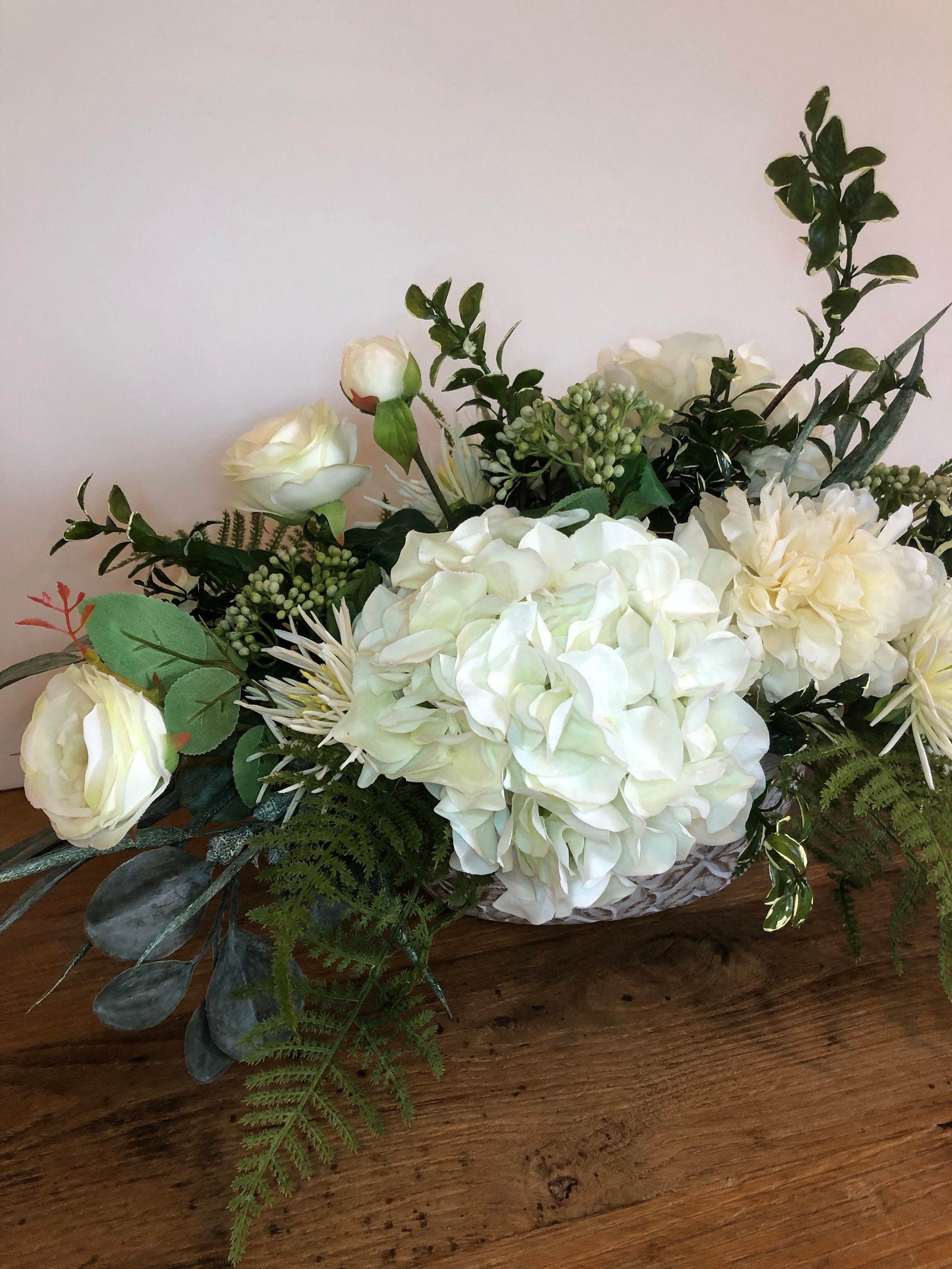 White Artificial Floral Arrangement White Dining Table Etsy