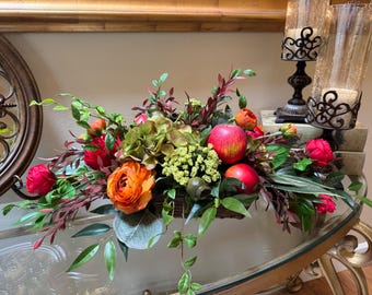 Large Traditional Faux Table Arrangement, Artificial Floral with Fruit