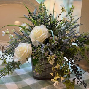 Cottage Garden Arrangement, Artificial Arrangement, Dining Table Floral Arrangement, Lavender and Astilbe Arrangement, Spring Centerpiece