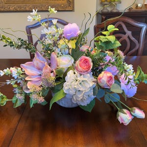 Extra Large Floral Centerpiece with Peonies, Hydrangeas & Magnolias | Dining Table Arrangement, Silk Floral Centerpiece, Wedding Arrangement