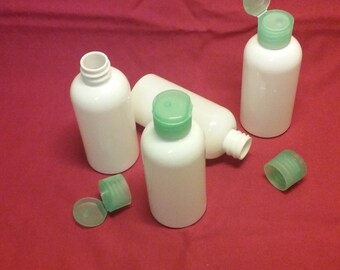 3 oz white plastic bottle w/green flip top - 12 each