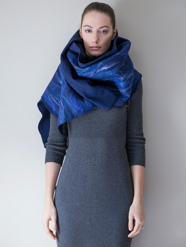 Merino wool scarf handmade wrap felted shawl ''Deep | Etsy