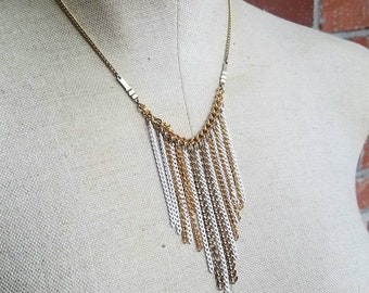 Gold and white enamel chain bib necklace - the Tamara