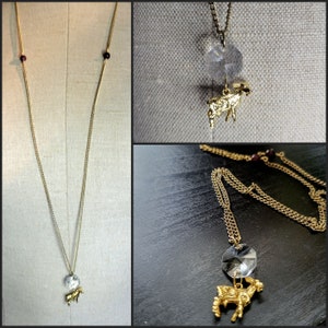Capricorn Season Gold Garnet Goat Charm pendant necklace with chandelier glass image 1