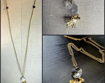 Capricorn Season Gold Garnet Goat Charm pendant necklace with chandelier glass