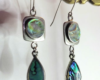 STERLING Silver Abalone inlay charm earrings