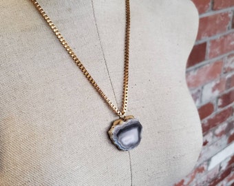 All Things Balanced - Raw Gray Agate gold box chain gemstone necklace