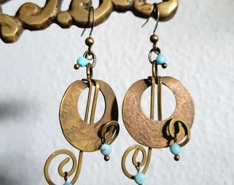 The Waters of Themyscira - oxidized brass charm earrings with Larimar