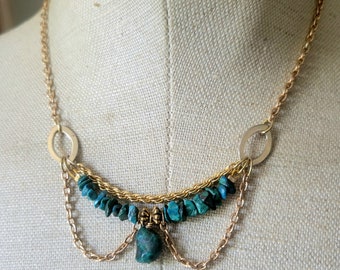 Turquoise gold plated Victorian style statement necklace - Osiris the Just - upcycled vintage jewelry
