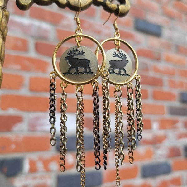 Gold Mixed Metal Elk charm chandelier earrings