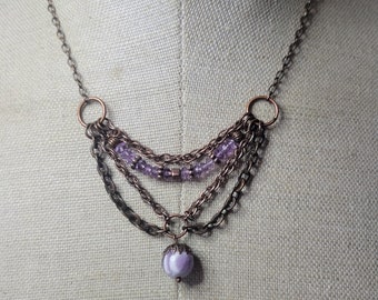 Victorian Design Amethyst Gemstone Adjustable statement necklace - oxidized copper