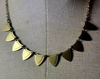 Oxidized Brass Ten shields charm necklace