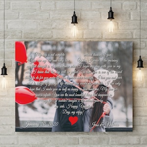 Custom Gift for him/her on Valentine&#39;s.Lyrics on Canvas. Song lyrics print.Custom Canvas Print.Wall decor.