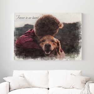 Pet and Owner Photo on Canvas. Paint Effect Picture. Gift Ideas for Family. Gift for Pet Owner