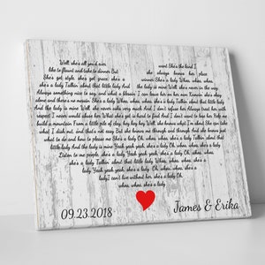 Herzförmige Texte, Custom Songtexte, First Dance Song, Gift for Jubilar, Songtexte Leinwand KunstHochzeitslieder.