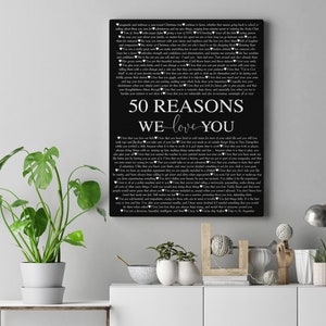 50th Anniversary Gift. 50 Reasons Why I Love You. Birthday Present for friend. 30, 40, 50, 60, 70 Reasons we Love You. Custom Birthday Gift.
