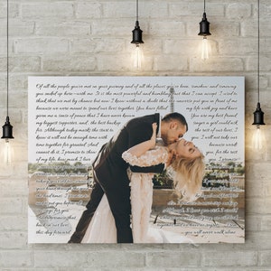 Wedding Song on Canvas. Your Wedding Photo with your song lyrics. Custom Canvas Print. Vows on picture. Love Story.