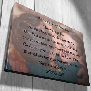 Mama und Sohn Gedicht. Mama und Sohn Lied und Bild. Sohn Gedicht auf Leinwand. Gedicht auf Leinwand. Personalisiertes Bild.