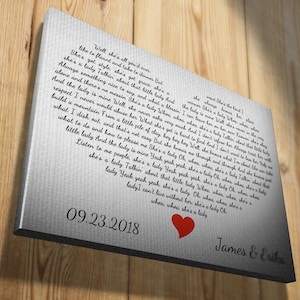 Herzförmige Texte, Song auf Leinwand, Erster Tanzsong, Geschenkartikel, Songtexte Leinwand Kunsthochble-Liedtexte.