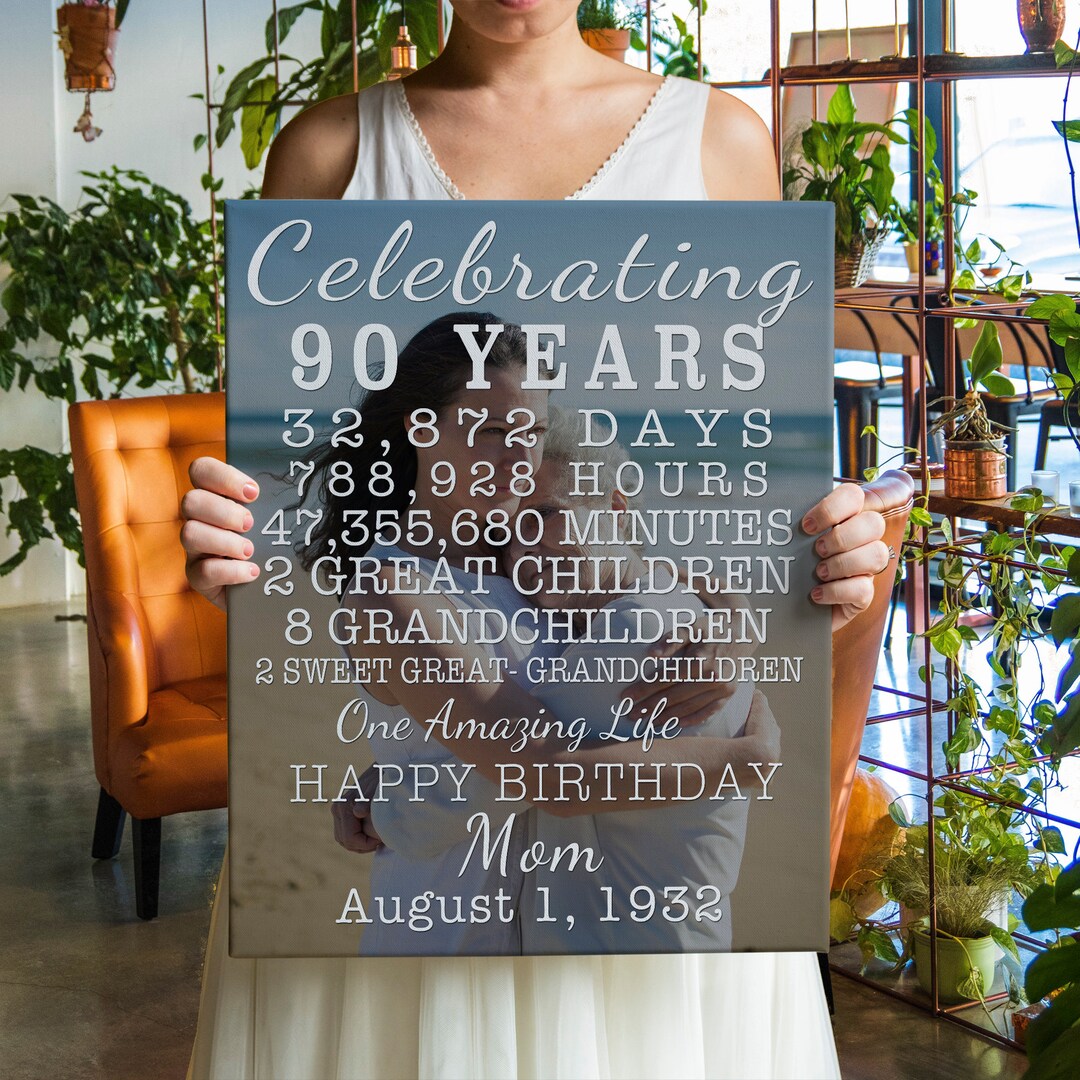 90 Years Celebration. 90th Birthday. Personalized Canvas Print. Gift