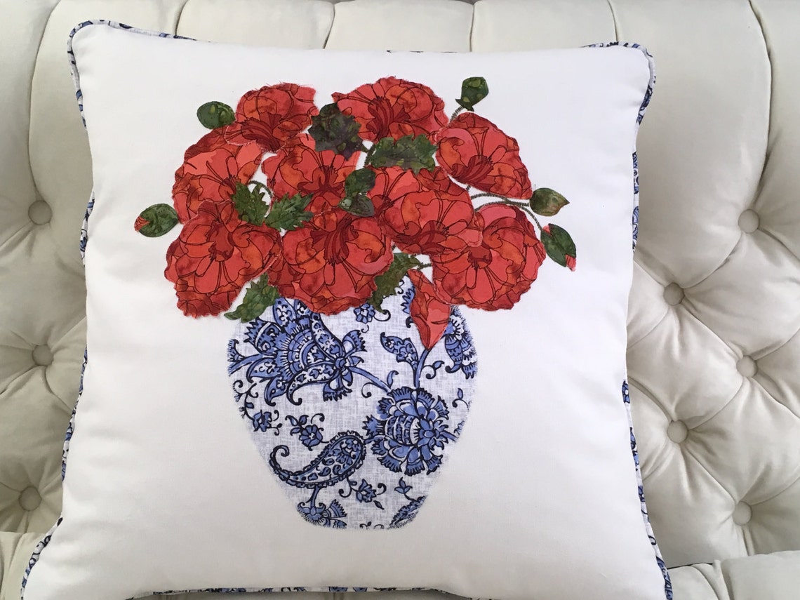Flowers Poppies in a Vase Pillow Etsy