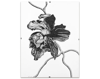 Black Orchid – pen ink drawing, sketch art, decorative art