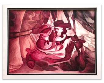 Red Orchids – floral abstract drawing, decorative still life, fine art
