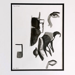 Eye Witness – original ink drawing, black and white, film noir study, minimalist art