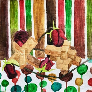 Gift Box Study 8 – original acrylic painting, painting of roses & shapes, colourful art, wall art